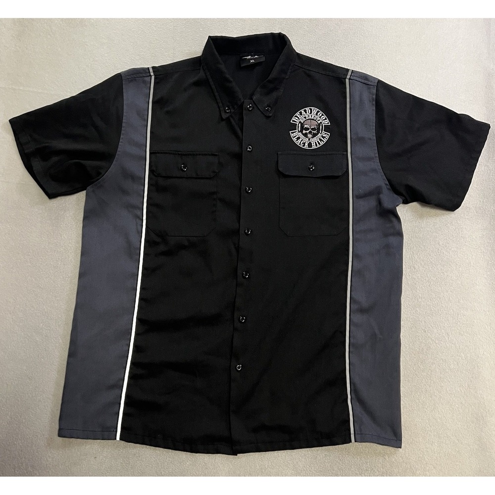 Sturgis Deadwood Black Hills So Dakota Biker Shop Button Shirt Men's Size XL